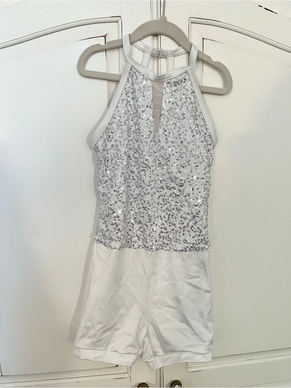 Weissman White Sequin Halter Dance Costume
